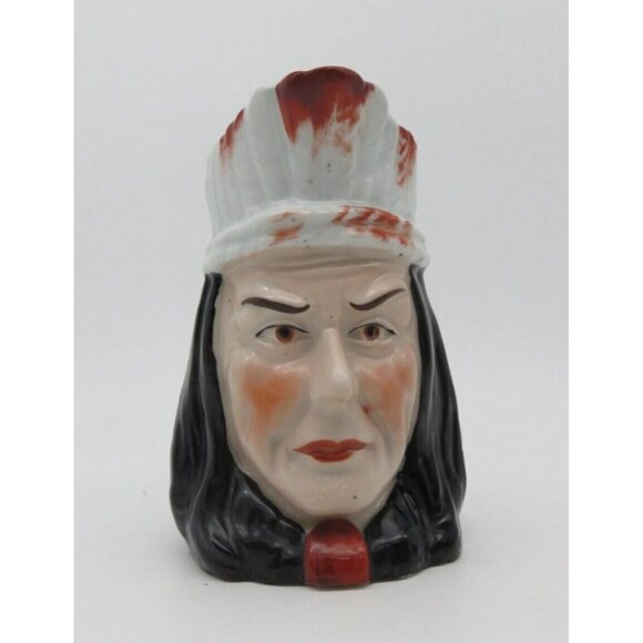 Native American Indian Chief Face Jug Creamer Made In Germany 6" Vintage - Picture 2 of 9